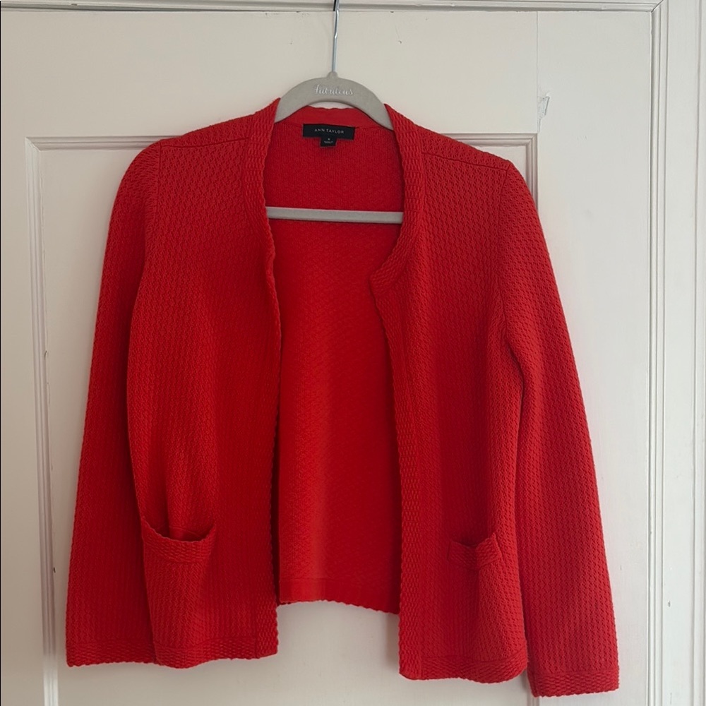 Ann Taylor Red Cardigan Sweater Classic Knit